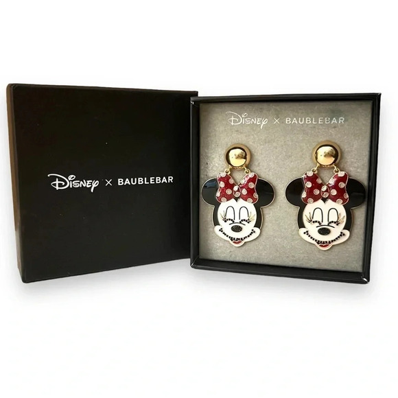 Disney Minnie Mouse x Baublebar Earrings With Crystal Accents Gold Tone Hardware - Picture 2 of 4
